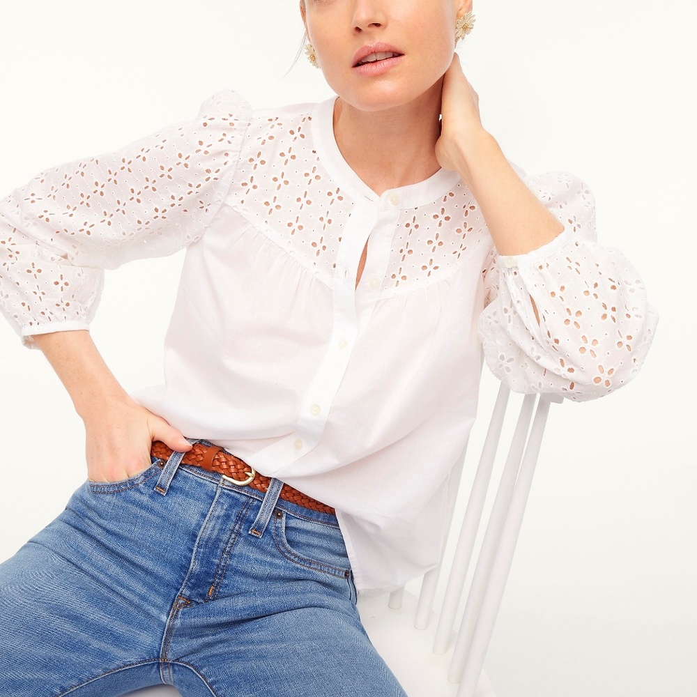 J. Crew White Eyelet Cotton Blouse Spring 2022 Collection